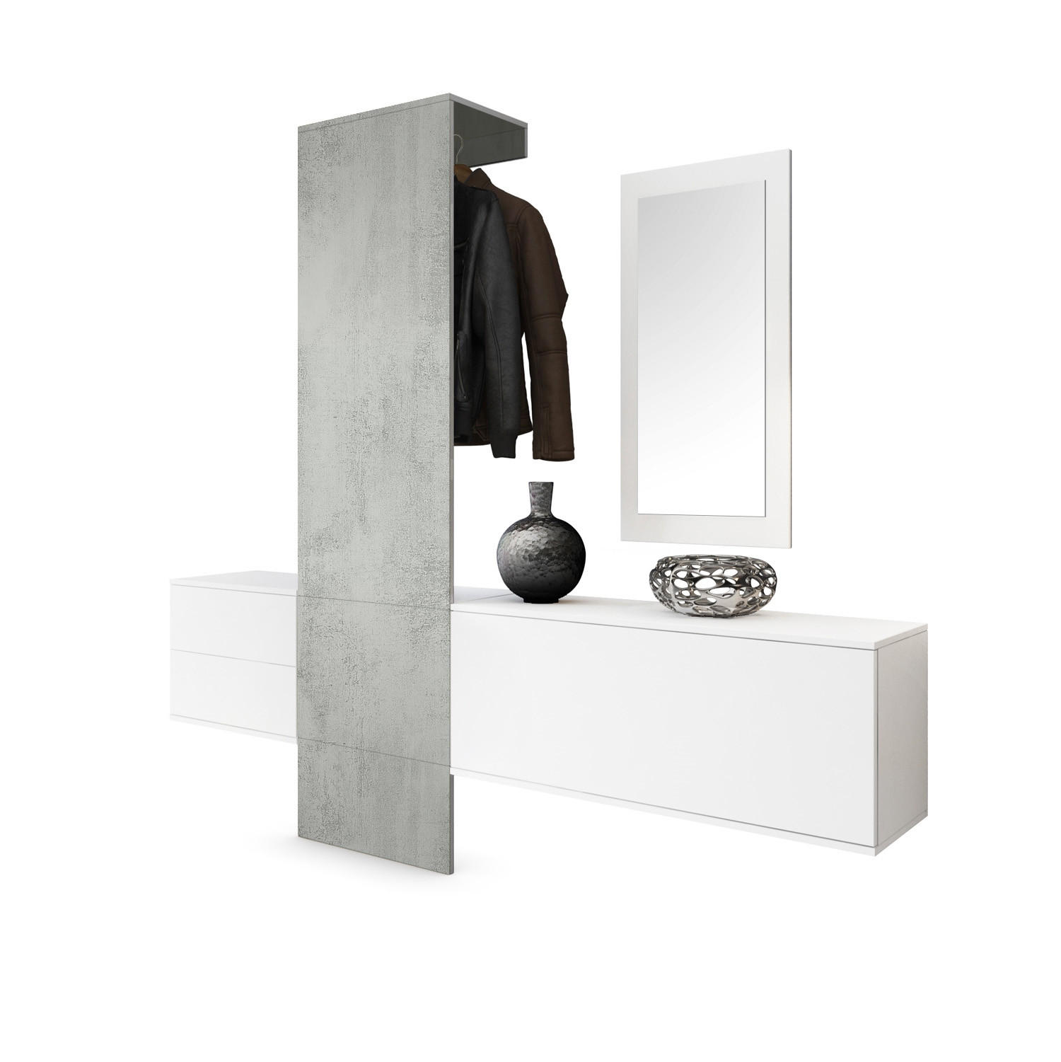 GARDEROBE Carlton Paneel in Beton Oxid Optik - Hellgrau, Holzwerkstoff (208/193/35cm) - Vladon