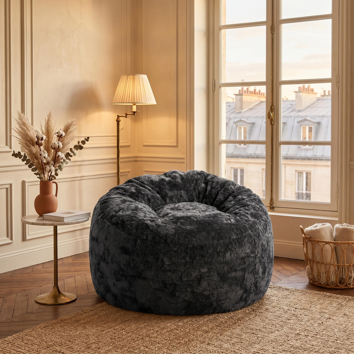 SITTSÄCK i Flanell i Svart, med svängt ryggstöd och ergonomisk passform - Svart, Textil (103/65/103cm) - Urban Meuble