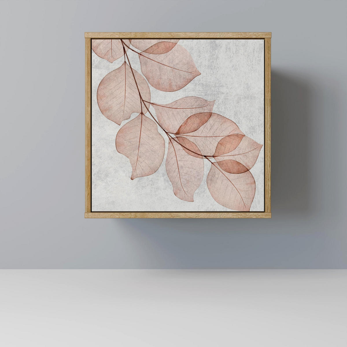 SIDEBOARD AUTUMN FRAGILITY, Eichefarben, 57,5x42x67,5 cm, Schwarze Metall-Rahmenfüße - Eichefarben/Multicolor, Holzwerkstoff/Metall (57.5/67.5/42cm) - SpaceRebels