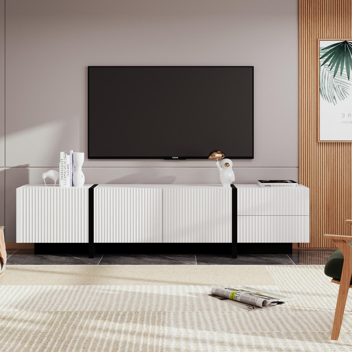 TV-SCHRANK 190cm 3 Türen 2 Schubladen Schwarz-Weiß - Weiß, Holz (44.48/17.48/103.48cm) - FLIEKS