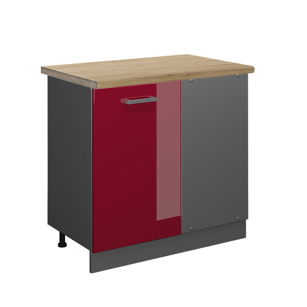 ECKUNTERSCHRANK R-Line Bordeaux Hochglanz 86 cm, AP Eiche - Bordeaux/Anthrazit, Holzwerkstoff (86/81.6/60cm) - Vicco