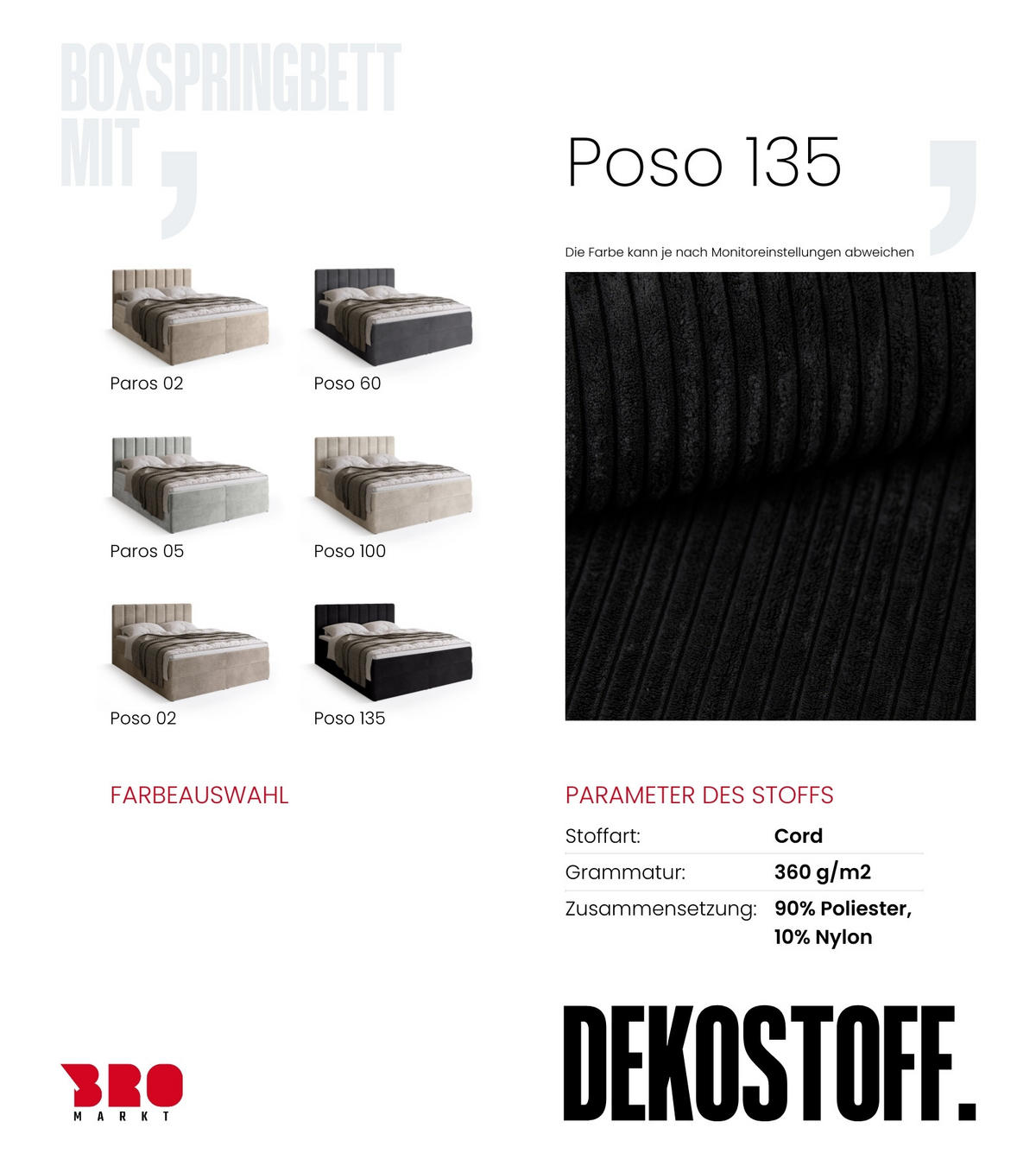 BOXBETT DENVER mit Topper 140x200 Schwarz - Schwarz, Textil (140/200cm) - Bromarkt