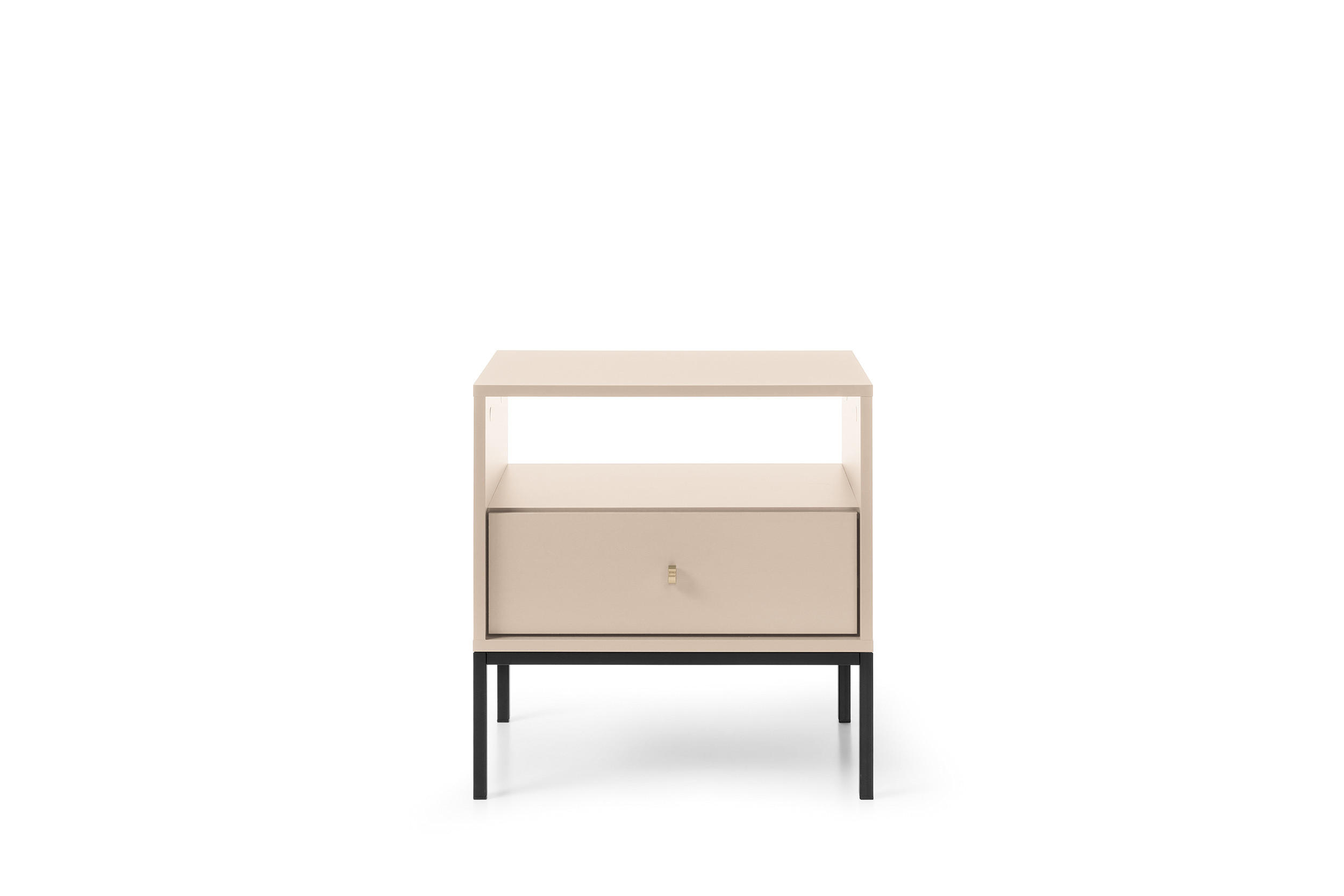NACHTTISCH Molly Beige, Schwarze Beine, Nachtkommode mit Schublade - Beige/Schwarz, Holzwerkstoff/Metall (54/56/39cm) - Bettso