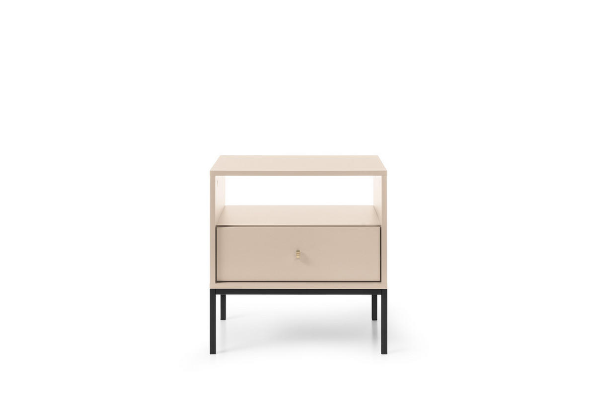 NACHTTISCH Molly Beige, Schwarze Beine, Nachtkommode mit Schublade - Beige/Schwarz, Holzwerkstoff/Metall (54/56/39cm) - Bettso