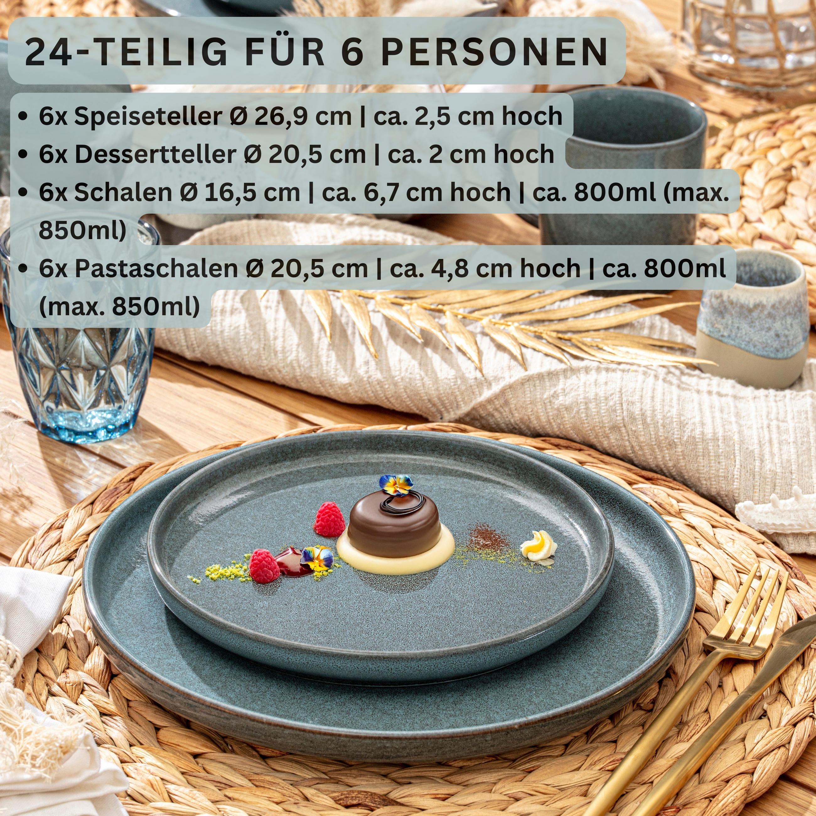 TAFELSERVICE KAIRO OCEAN - 24 teilig aus Steingut - Blau, Stein (27/6.7/27cm) - Sänger
