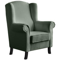 OHRENSESSEL Leonardo grün boucle-stoff - Grün, Holz/Textil (88/118/86cm) - Beautysofa