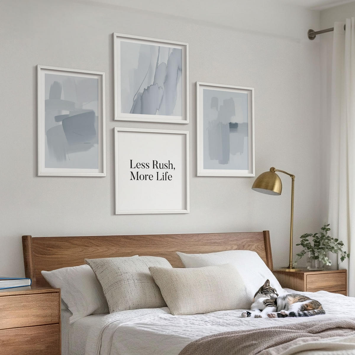 WANDBILDER 4er-Set - 50x50 cm & 40x60 cm Weißer Rahmen - Abstrakte Aquarellkompositionen - Weiß, Kunststoff (50/50cm) - ArtPrintCave