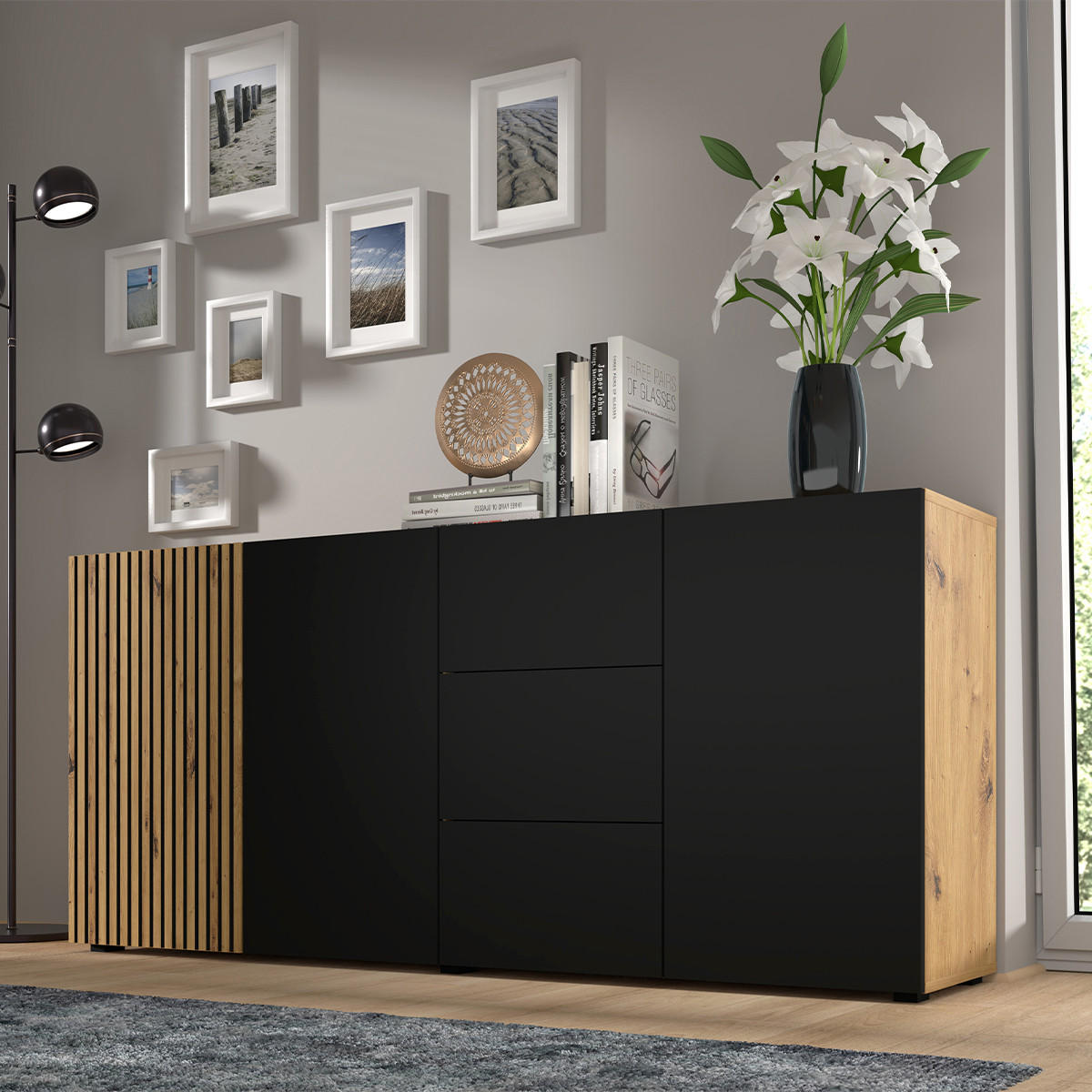 SIDEBOARD Nera Holz und Schwarz - Schwarz, Holzwerkstoff (180/82/42cm) - Petits-meubles