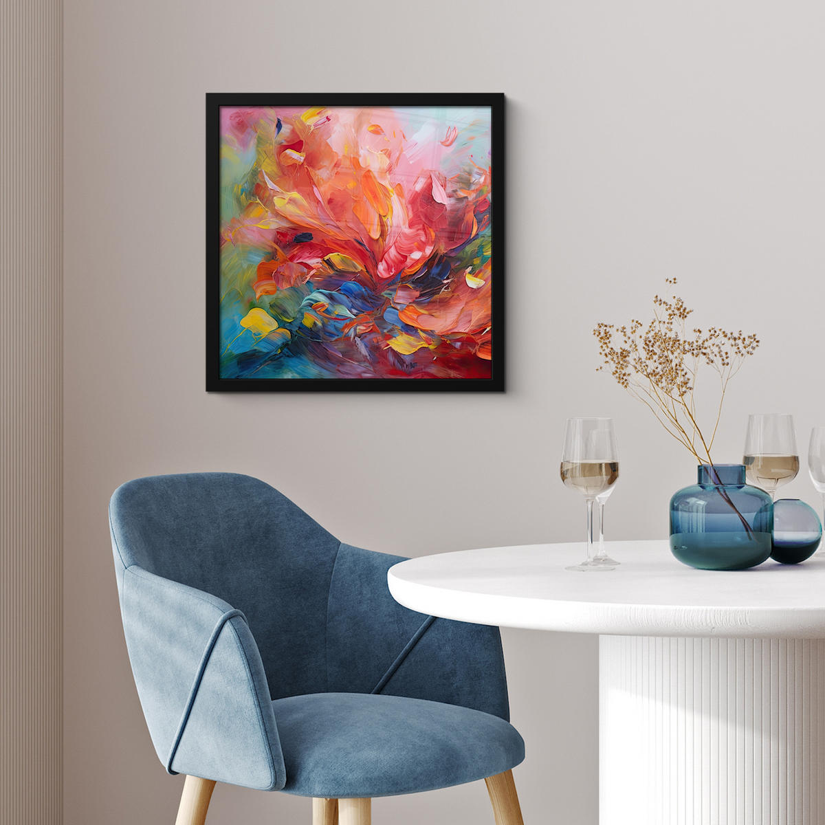 POSTER MIT RAHMEN Ölgemälde - Kunst - Abstrakt - Farbenfroh 40x40 cm - Altrosa, Papier (40/40cm) - MuchoWow