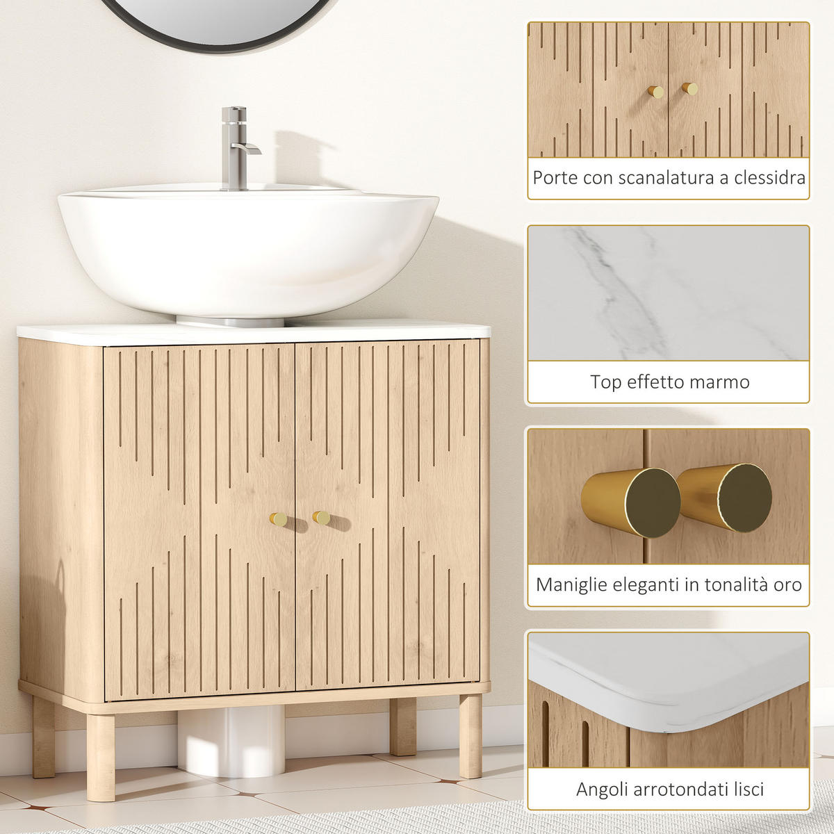 WASCHBECKENUNTERSCHRANK Eiche 1 Stück - Beige, Kunststoff (60/63/30cm) - GiPP