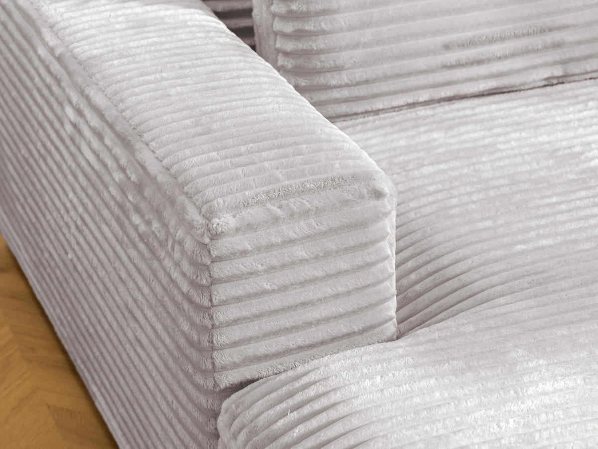 ECKSOFA Wolke mit tiefer Sitzfläche, Schlaffunktion und praktischem Bettkasten aus weichem Hellgrau Cordstoff - Hellgrau/Schwarz, Holz/Kunststoff (162/225cm) - S-Style