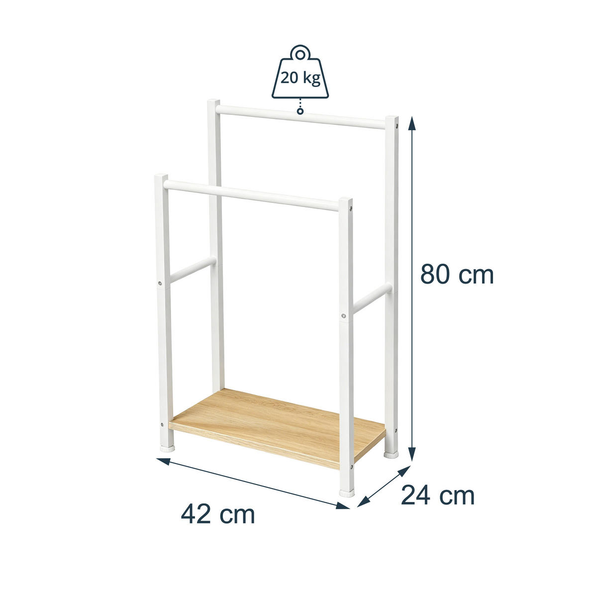 HANDTUCHSTÄNDER Weiß Holzoptik mit Ablage 80x42x24 cm - Weiß, Holzwerkstoff/Metall (42/80/24cm) - Relaxdays