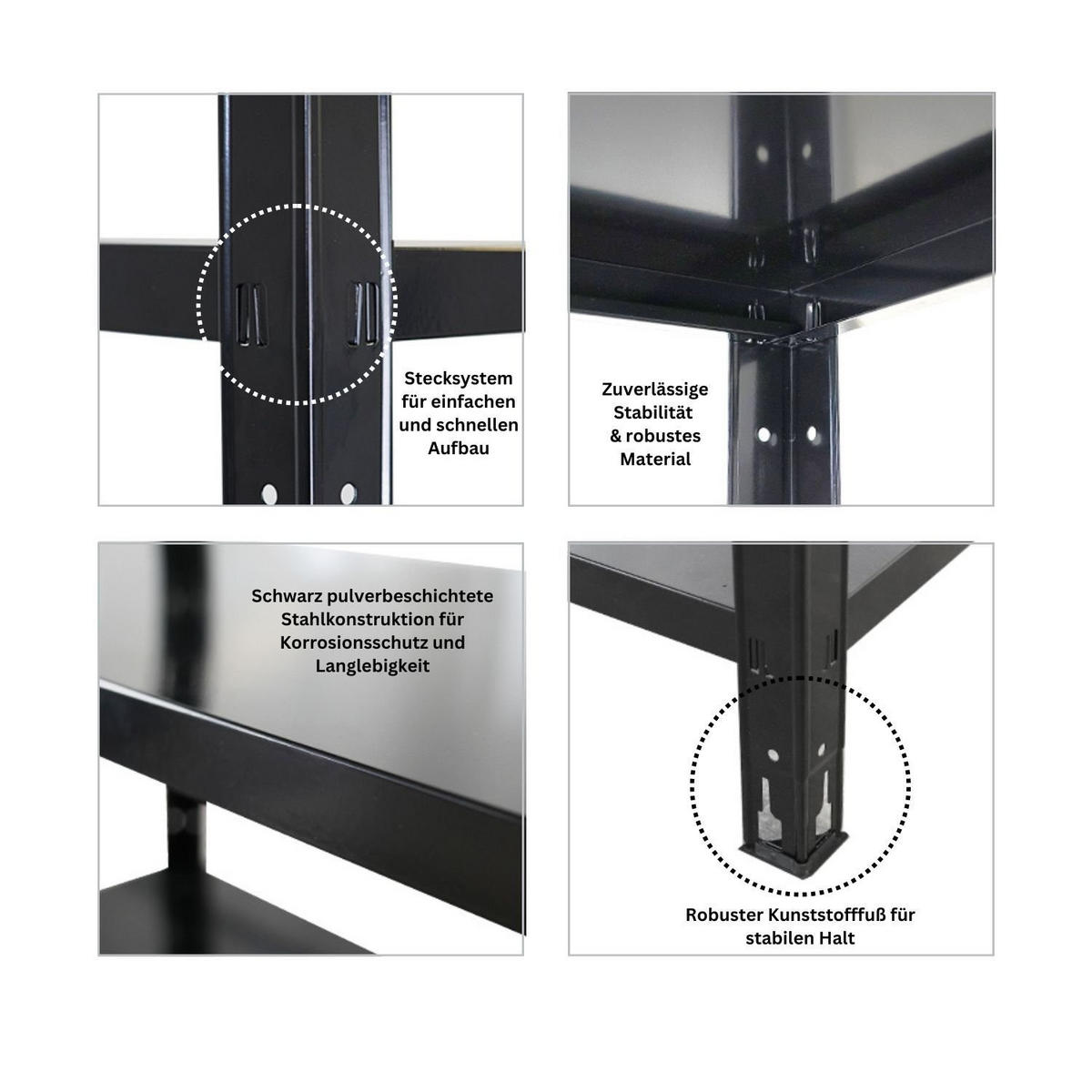 SCHWERLASTREGAL Ares 180x90x40cm 5 Stahlplatten-Ebenen Fachlast 125 kg Schwarz - Schwarz, Metall (90/180/40cm) - PROREGAL