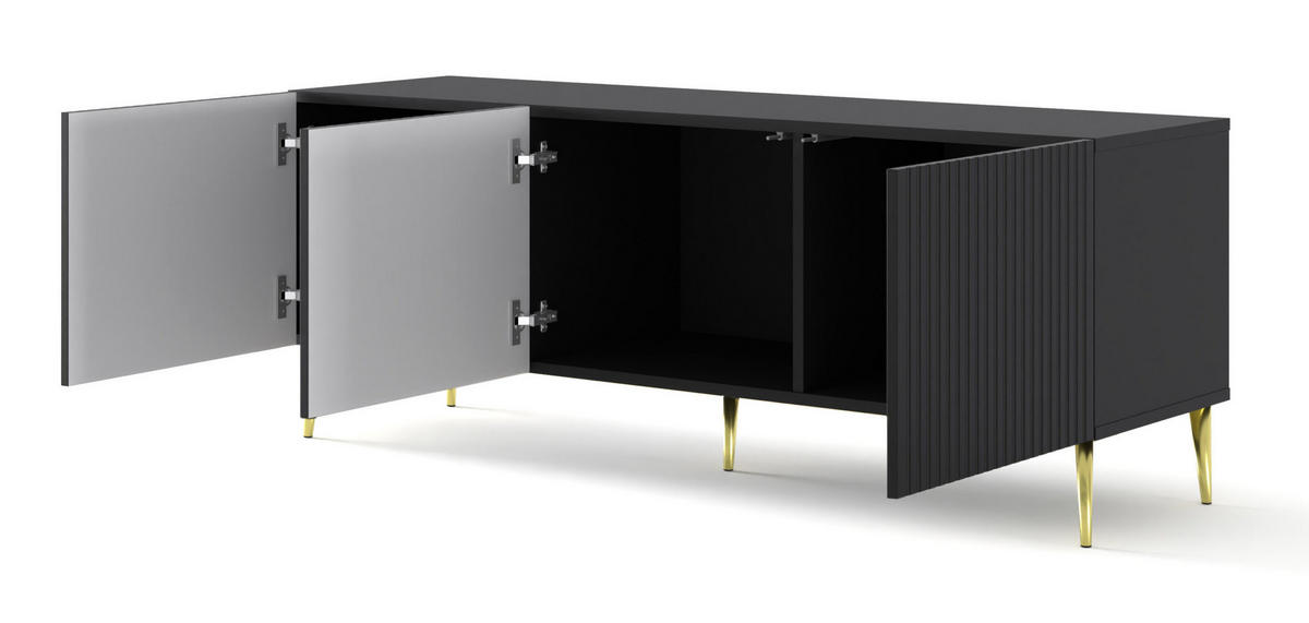 TV LOWBOARD Schwarz, Schwarz, Gold 150/56/42 - Goldfarben/Schwarz, Holzwerkstoff (150/56/42cm) - RAUMHIRSCH FURNITURE