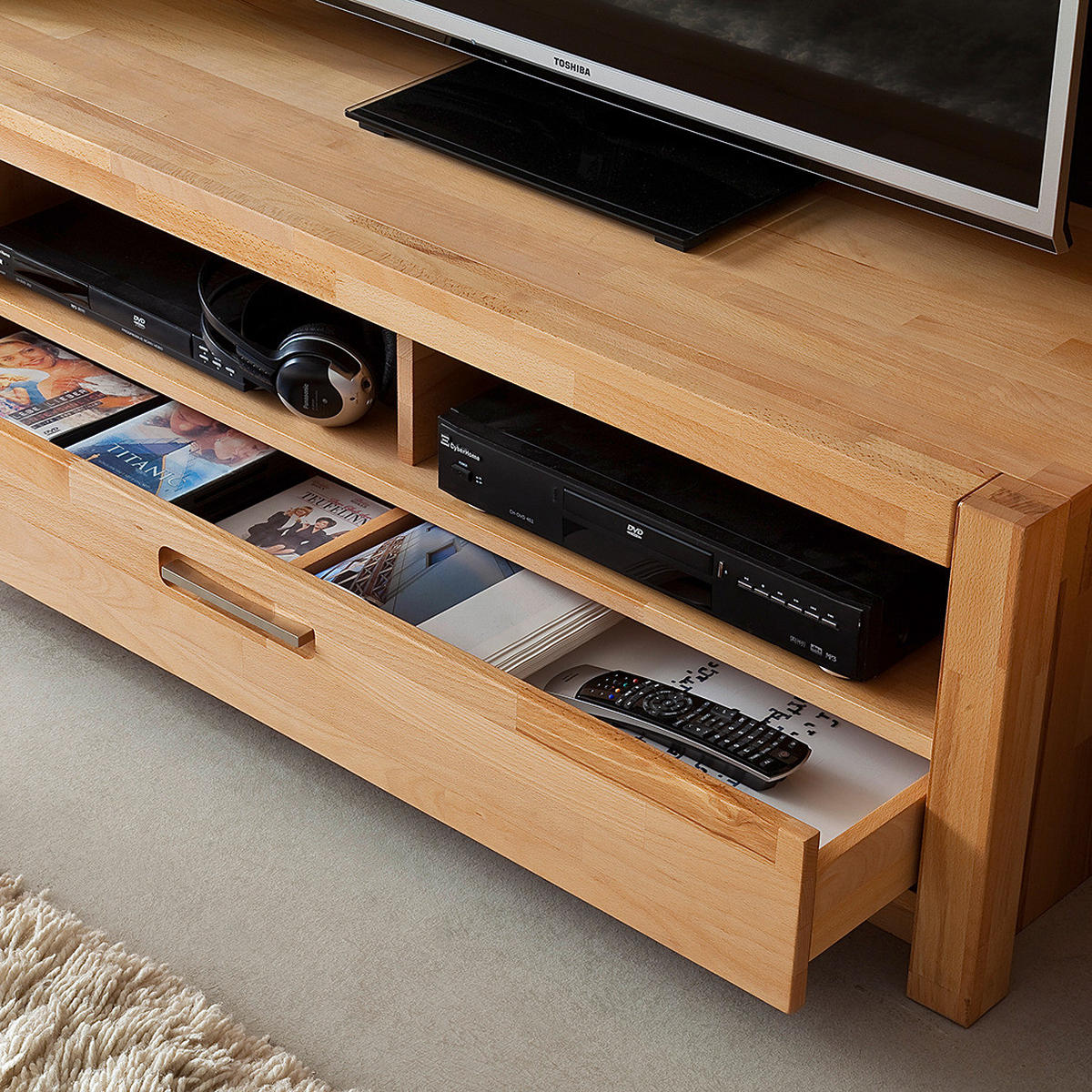 TV-LOWBOARD - Kernbuche massiv - Kernbuche, Holz (125/43/46cm) - home24