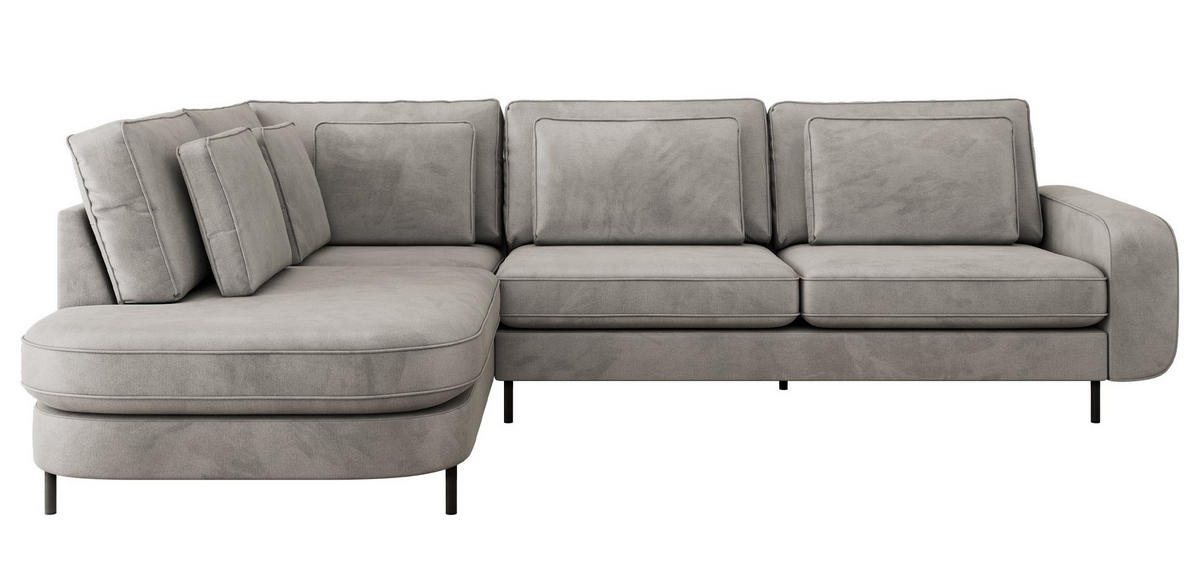 ROHOVÁ SEDAČKA CALENO L - Světle šedá Samet - Pravá Strana - černá/světle šedá, kov/textil (317/225cm) - MKS