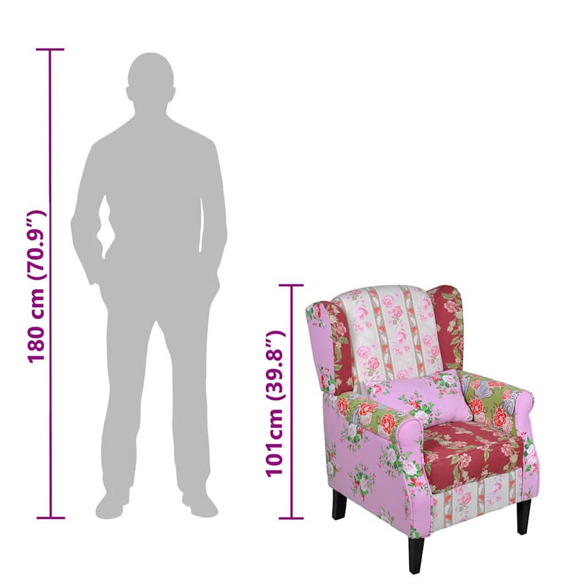 SESSEL mit Patchwork-Design, 68/73/101 cm, aus Stoff - Multicolor, Textil (73/101/68cm) - vidaXL