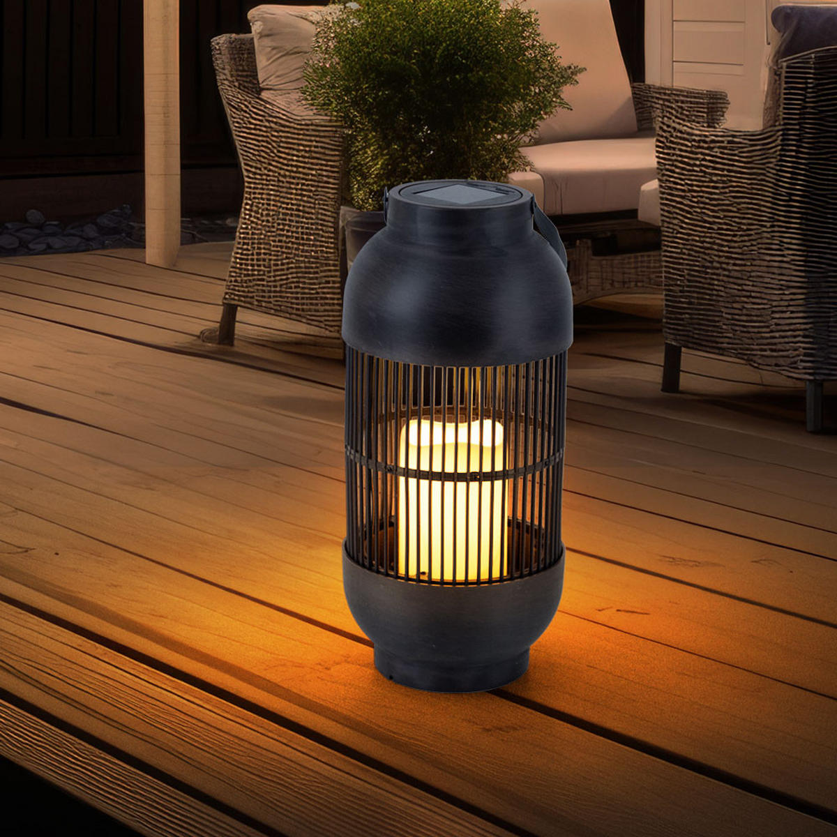 LED AUSSENLEUCHTE Solar Tischleuchte Schwarz 2er Set - Schwarz, Kunststoff (14.5/33/14.5cm)