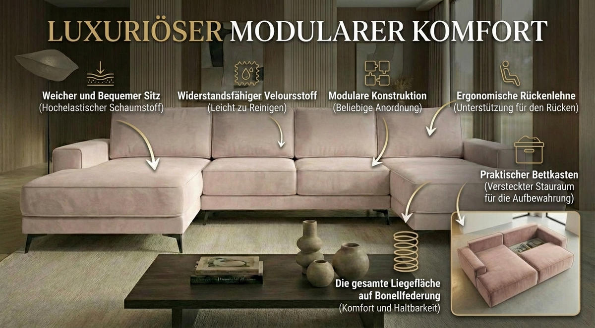 ECKSOFA VALTOR 320 cm x 185 cm – Stoff: ECO CAYENCE Espresso 1116 Farbe: Braun - Braun, Textil (320/185cm) - A&J MöbelLand