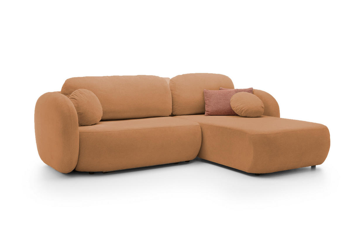 ECKSOFA OLIO L-Form Schlaffunktion mit Bettkasten, lose Rückenkissen, freistehend, RECHTS 248x174 cm Dark orange - Dunkelorange, Holz/Textil (248/174cm) - DomoHome