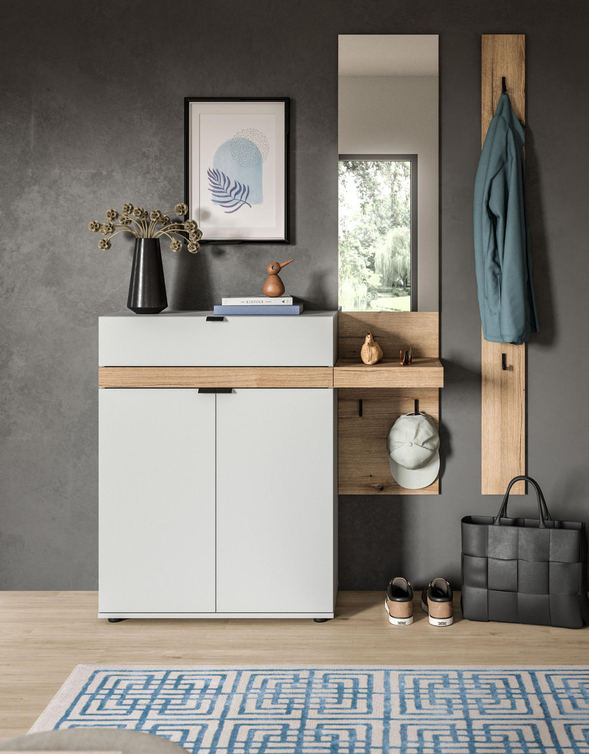 SCHUHSCHRANK grau, Evoke Eiche 75 x 98 cm, Flur Kommode mit Soft-Close - Eichefarben/Schwarz, Holzwerkstoff/Kunststoff (75/98/37cm) - Inn.Furn