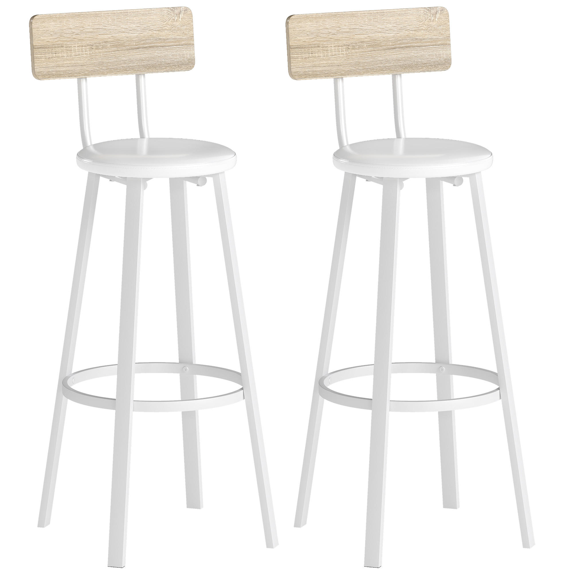 BARHOCKER 2er-Set DE-14824 gepolstert mit Rückenlehne Naturholz/Weiß - Weiß, Metall (36.5/99.5/41.5cm) - ComfortXL