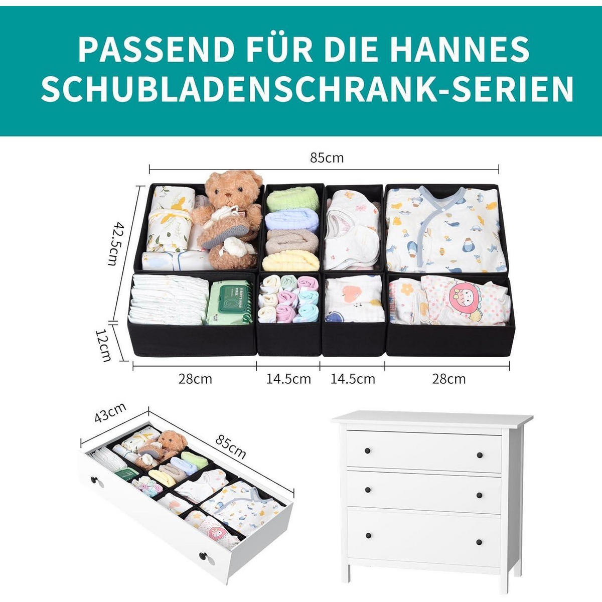 SCHUBLADEN Organizer 16er Set Schwarz - Multicolor, Textil (28/12/28cm)