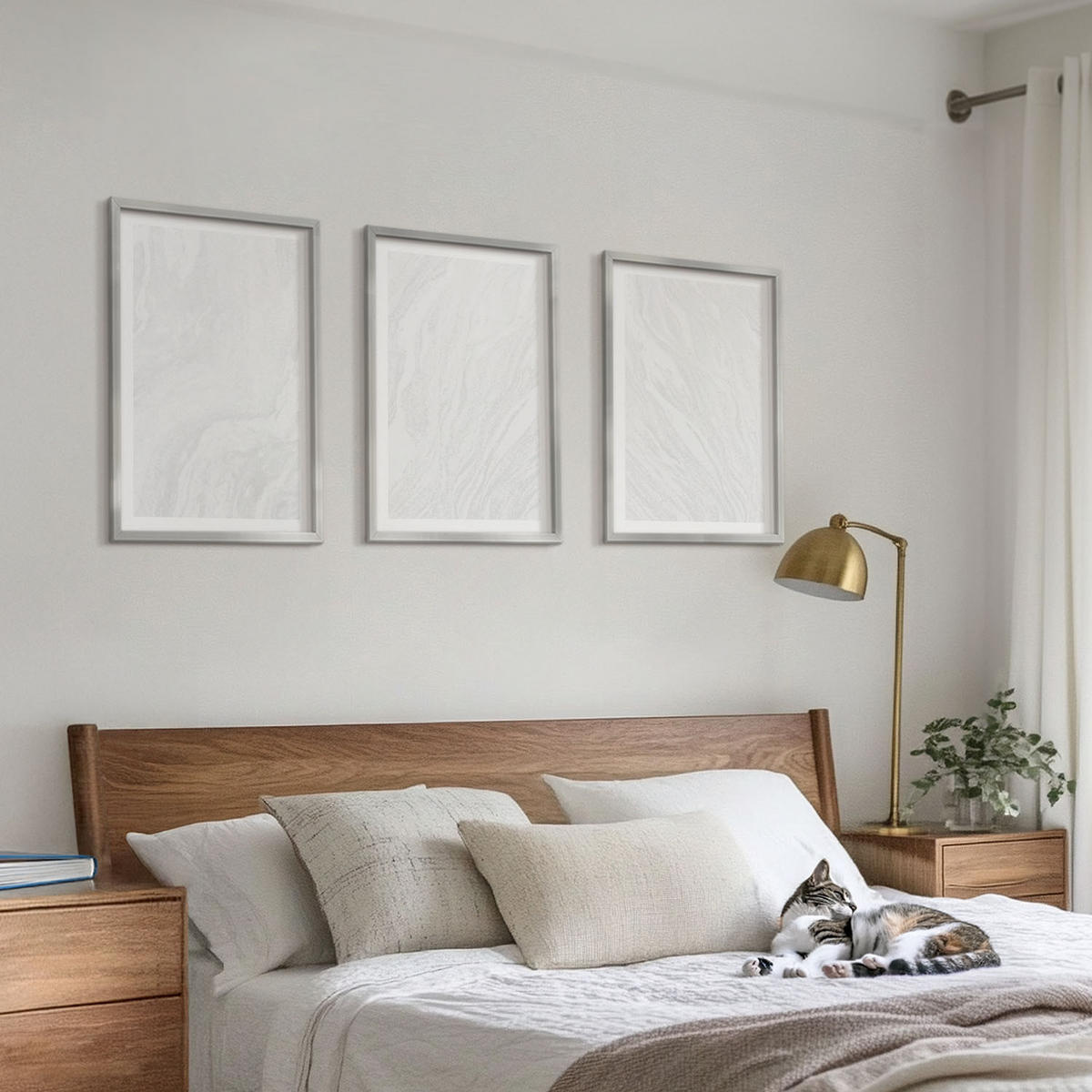 WANDBILDER 3er Set - 40x60 cm Silberner Rahmen - Elegante Marmorstruktur - Silberfarben, Kunststoff (40/60cm) - ArtPrintCave