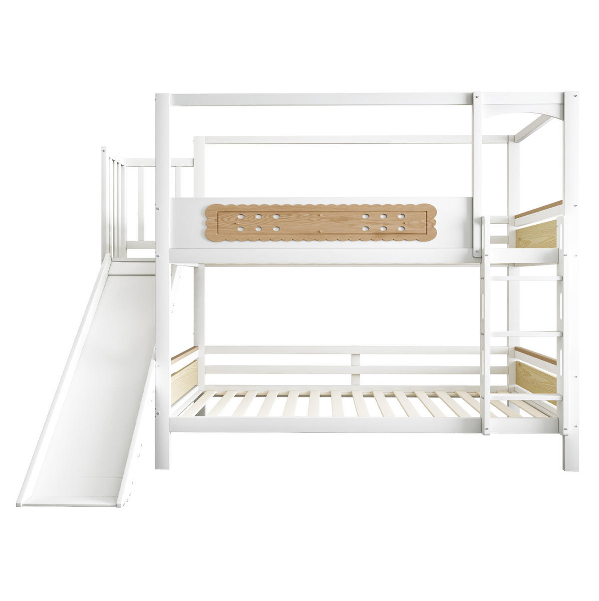 ETAGENBETT aus Kiefer 90x200 cm in Weiß mit Rutsche & Sicherheitsleiter - Weiß, Holz (90/200cm) - Modfu