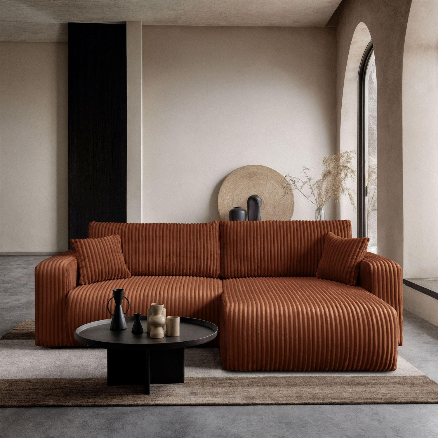 Ecksofa MOVE mit Schlaffunktion und Bettkasten, Tilia 52 - Cognac, Textil (247/143cm) - Lookway