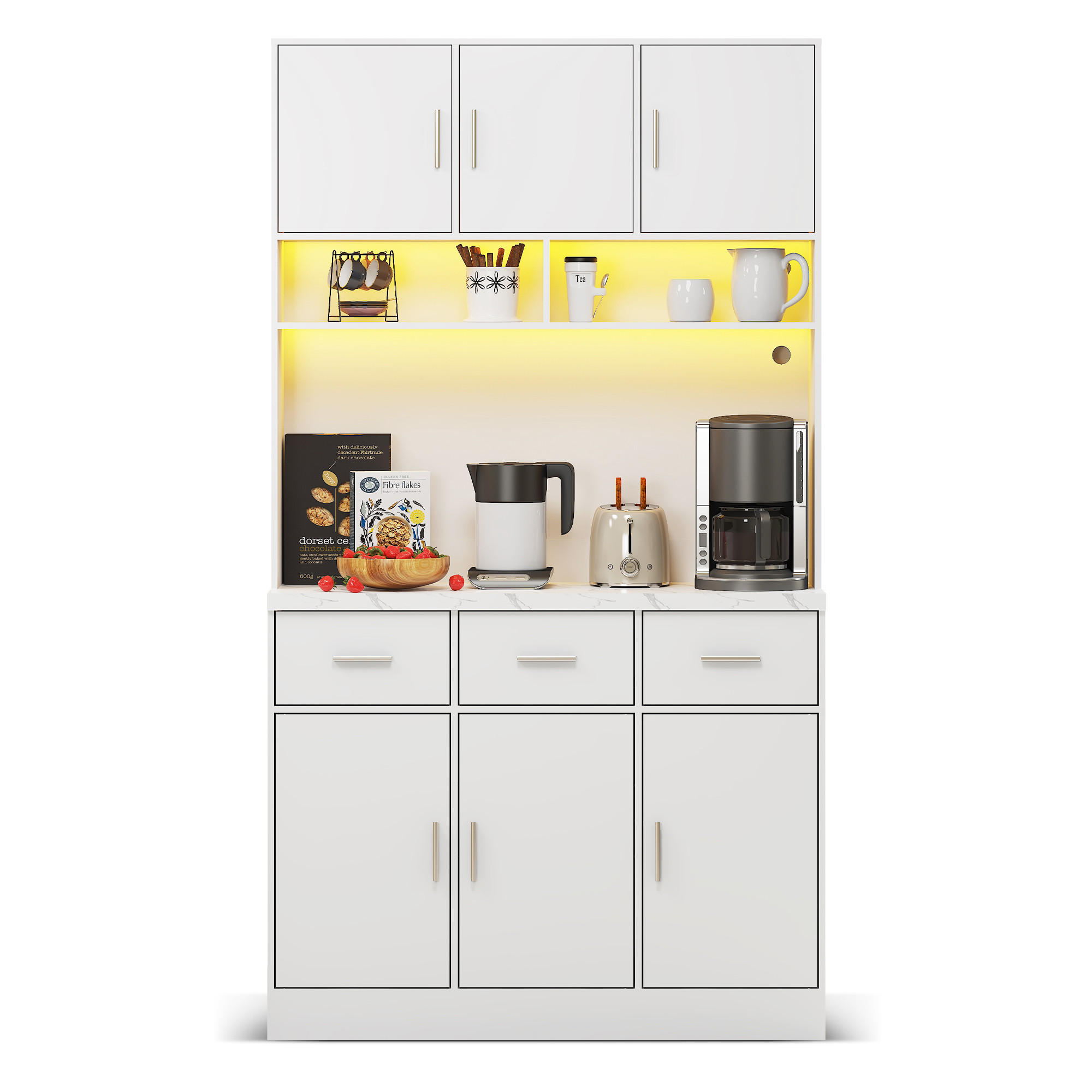 HIGHBOARD Weiß mit LED-Beleuchtung und Steckdosen - Weiß, Holzwerkstoff/Metall (100/180/40cm) - Urban Meuble