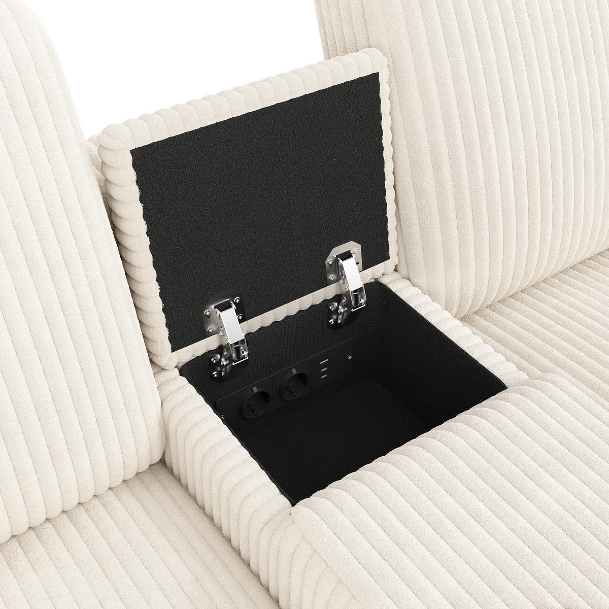 WOHNLANDSCHAFT Cord Beige mit Hockern, USB, Type-C und Steckdosen - Beige, Holzwerkstoff/Kunststoff (315/81/135cm) - WISHDOR