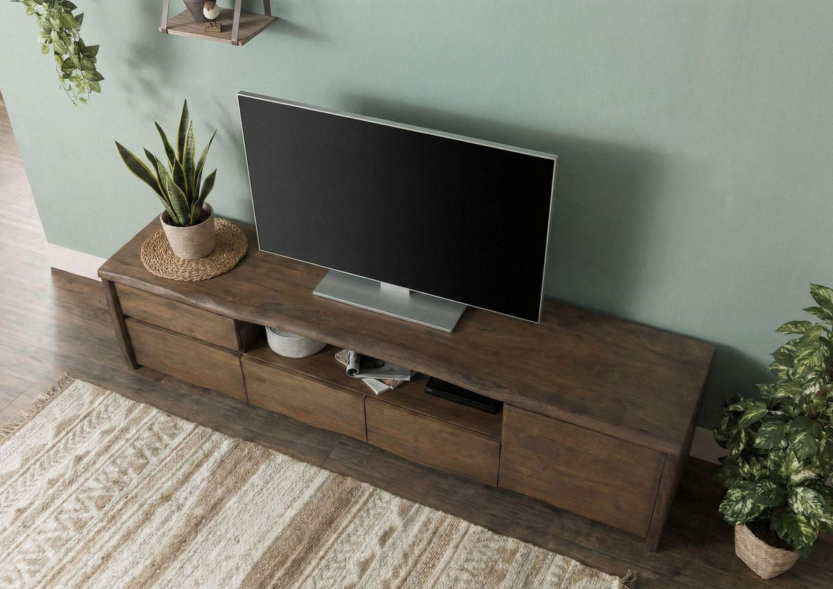 TV-BOARD Mango 220x45x50 braun geölt PURE MANGO #224 - Braun, Holz (220/50/45cm) - Massivmoebel24