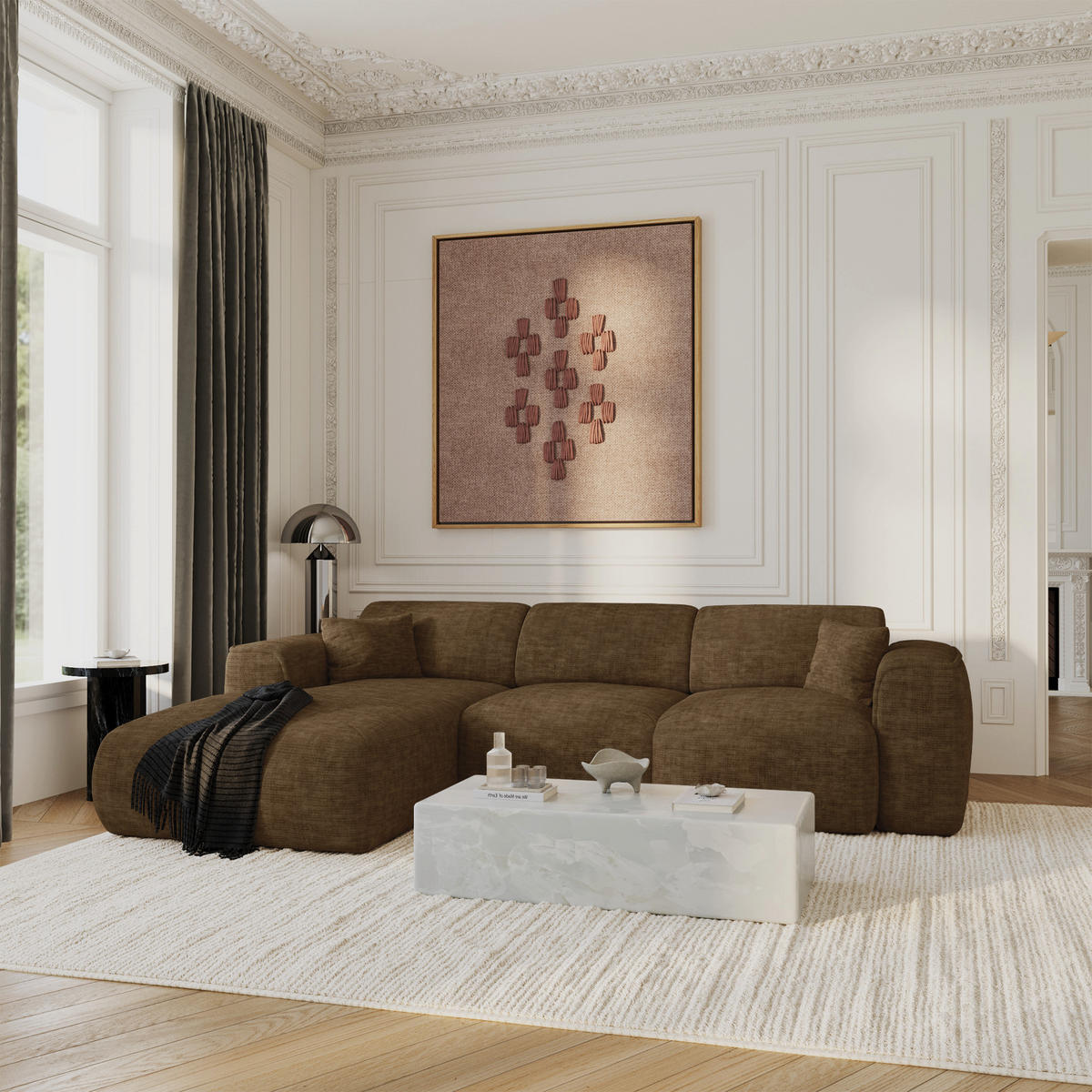 ECKSCHLAFSOFA Texturierter Samt Espresso-Braun 283cm - Braun, Textil (283/180cm) - Sia Home