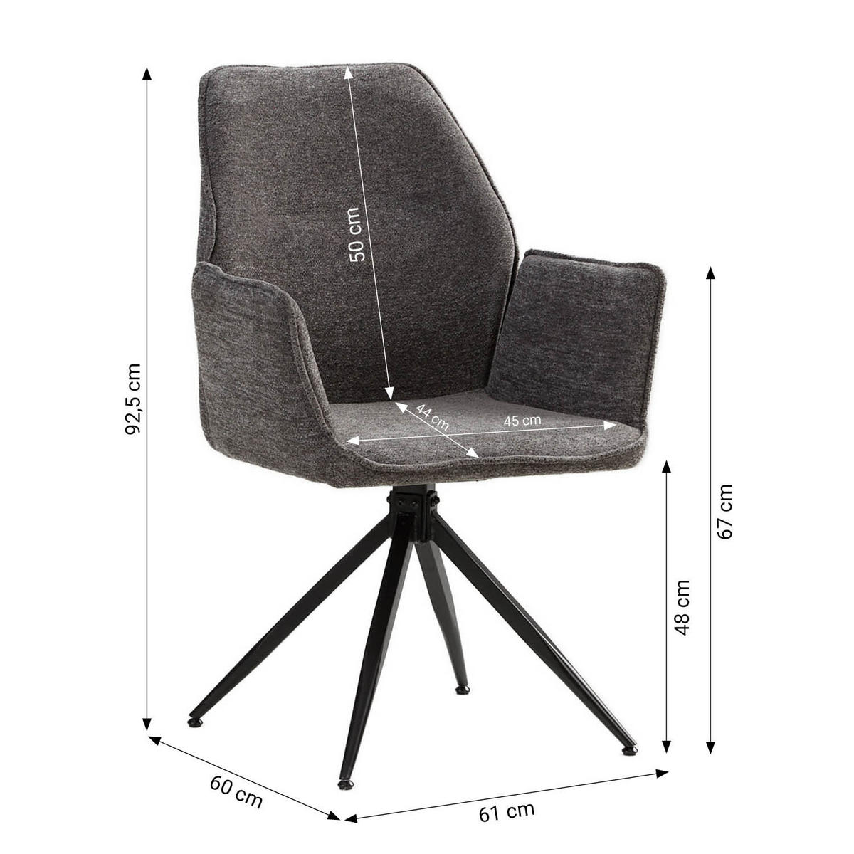 ARMLEHNSTUHL 2 Stück in Stahl drehbar Grau - Grau, Textil (61/93/60cm) - Homestyle4u