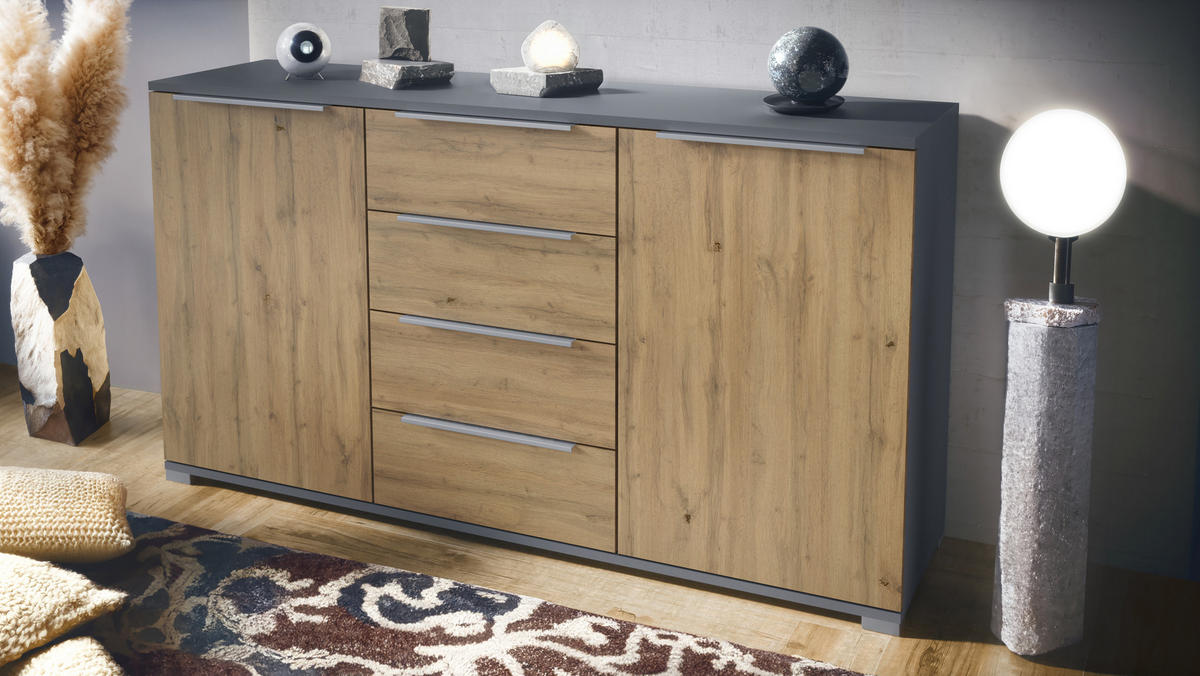 SIDEBOARD Linio Eiche Evoke - Eiche San Remo, Holzwerkstoff (138.5/75.5/35cm) - Vladon