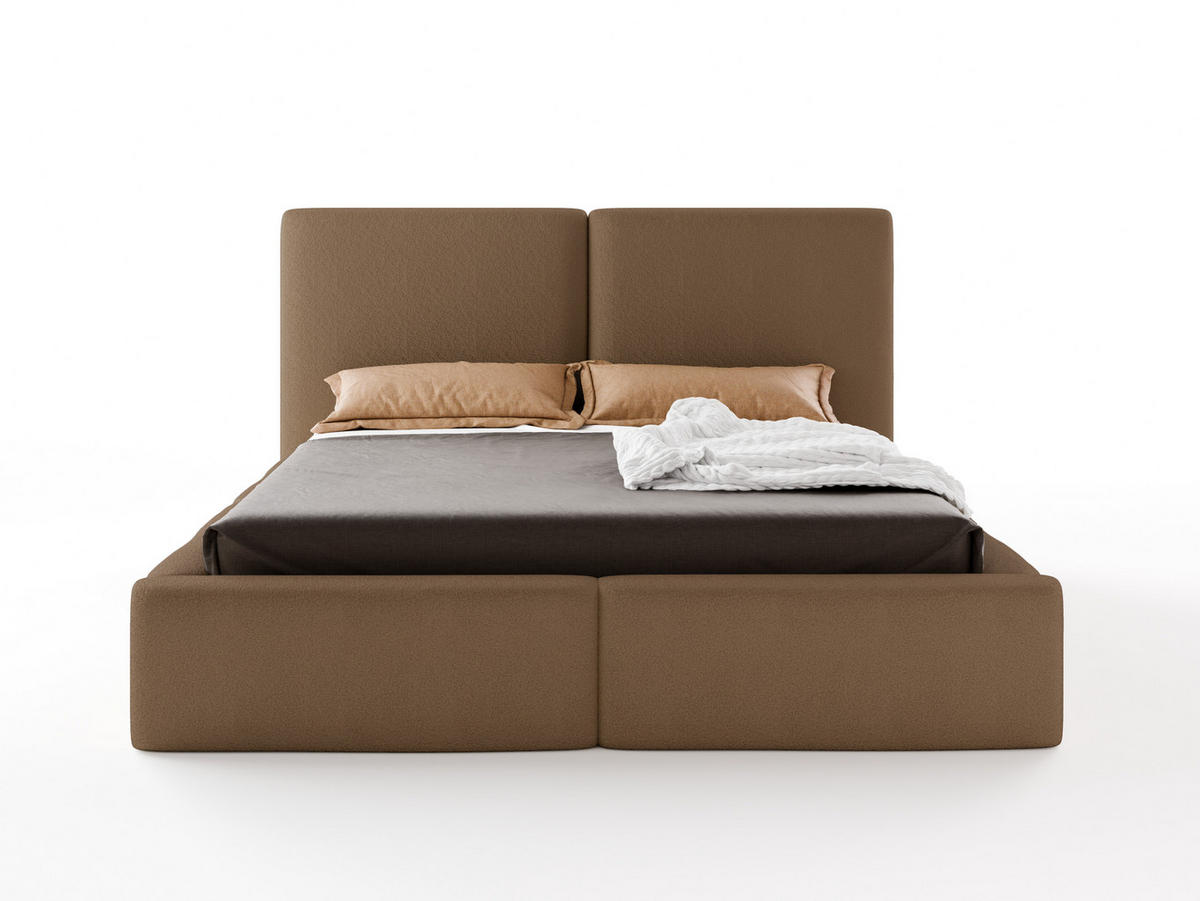 POLSTERBETT LIVIA 140x200 cm mit Bettkasten, Stauraum und Metall-Lattenrost – Bouclé Stoff Braun - Schwarz/Braun, Textil/Metall (140/200cm) - Luxkor24