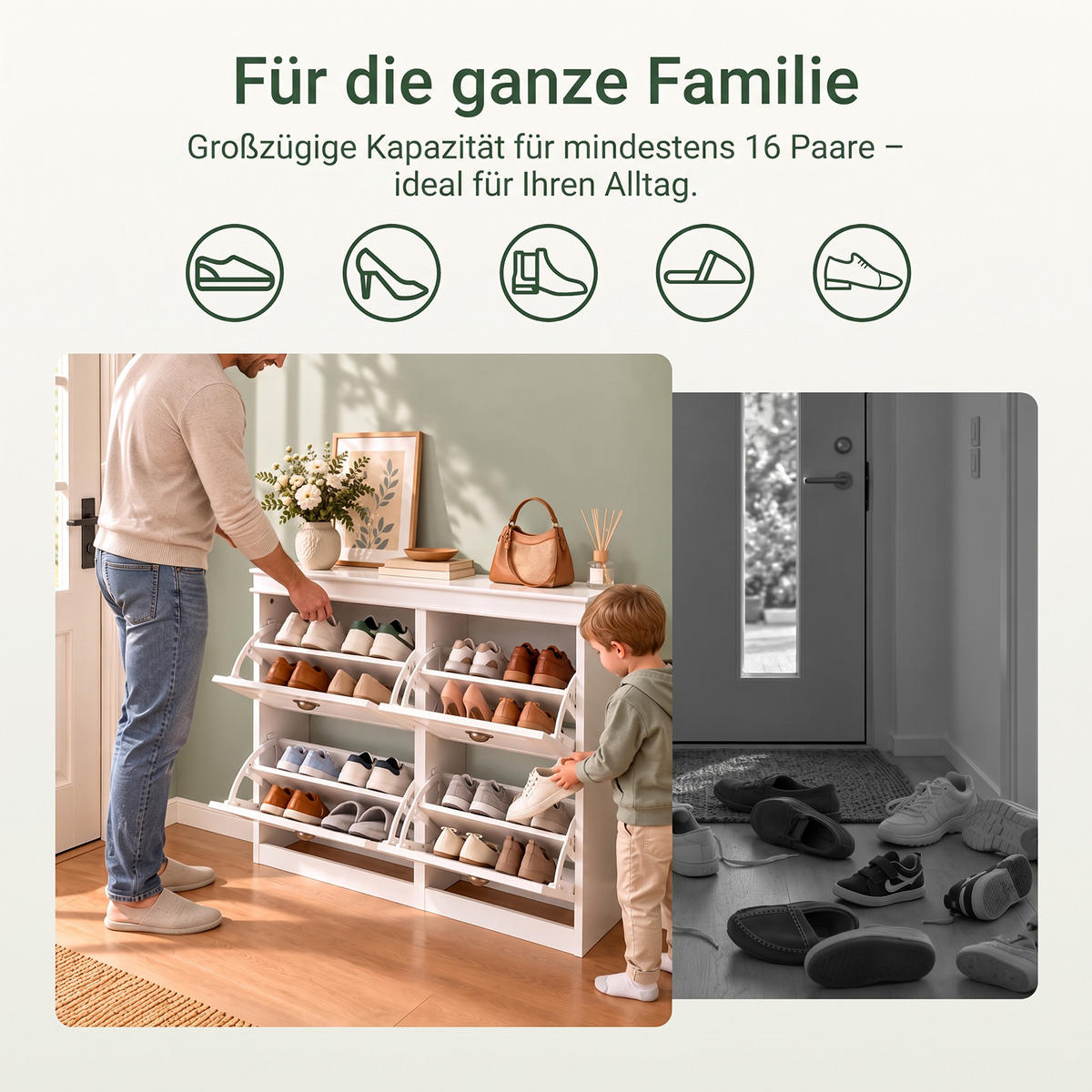 COMODĂ cu 4 sertare pentru încălțăminte, design clasic - alb, compozit lemnos (105/82/24cm) - SoBuy