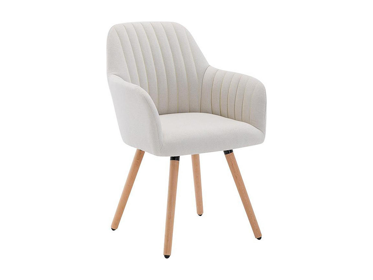 STUHL mit Armlehnen - Stoff & Metall in Holzoptik - Cremefarben - ELEANA - Creme, Textil (58/85/56cm) - Vente-Unique