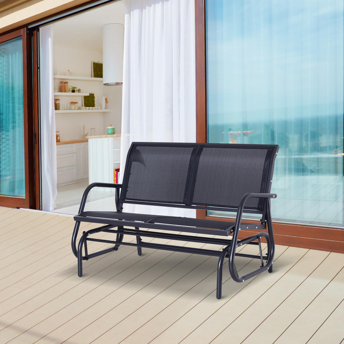 SCHAUKELSTUHL, 2-Sitzer, Metall, Schwarz, 120 x 70 x 85 cm - Schwarz, Metall (70/88/120cm) - Outsunny