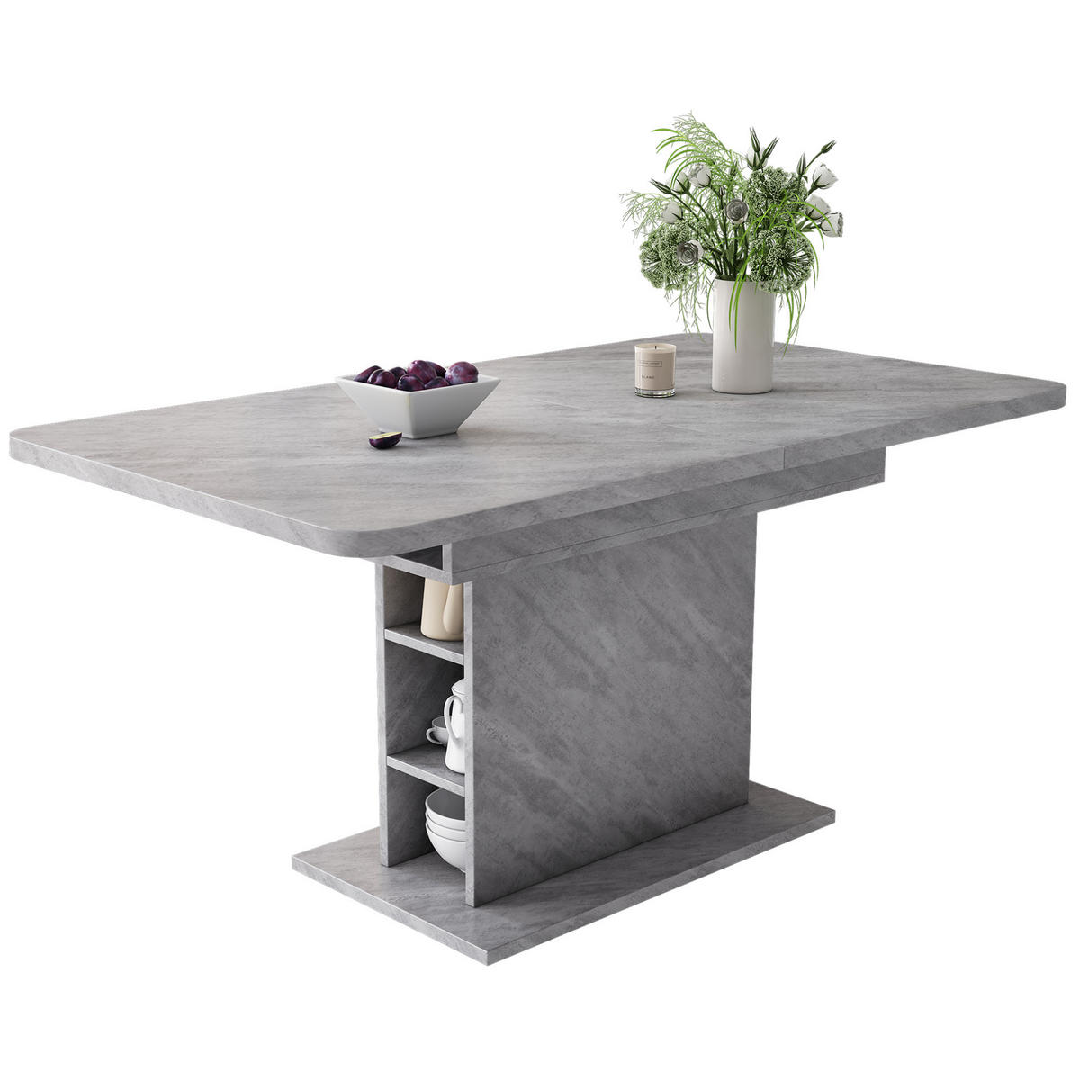 ESSTISCH aus Spanplatte und Metall 130x70x75 cm Grau ausziehbar mit Stauraum in Betonoptik - Grau, Holzwerkstoff (130/70/75cm) - Modfu