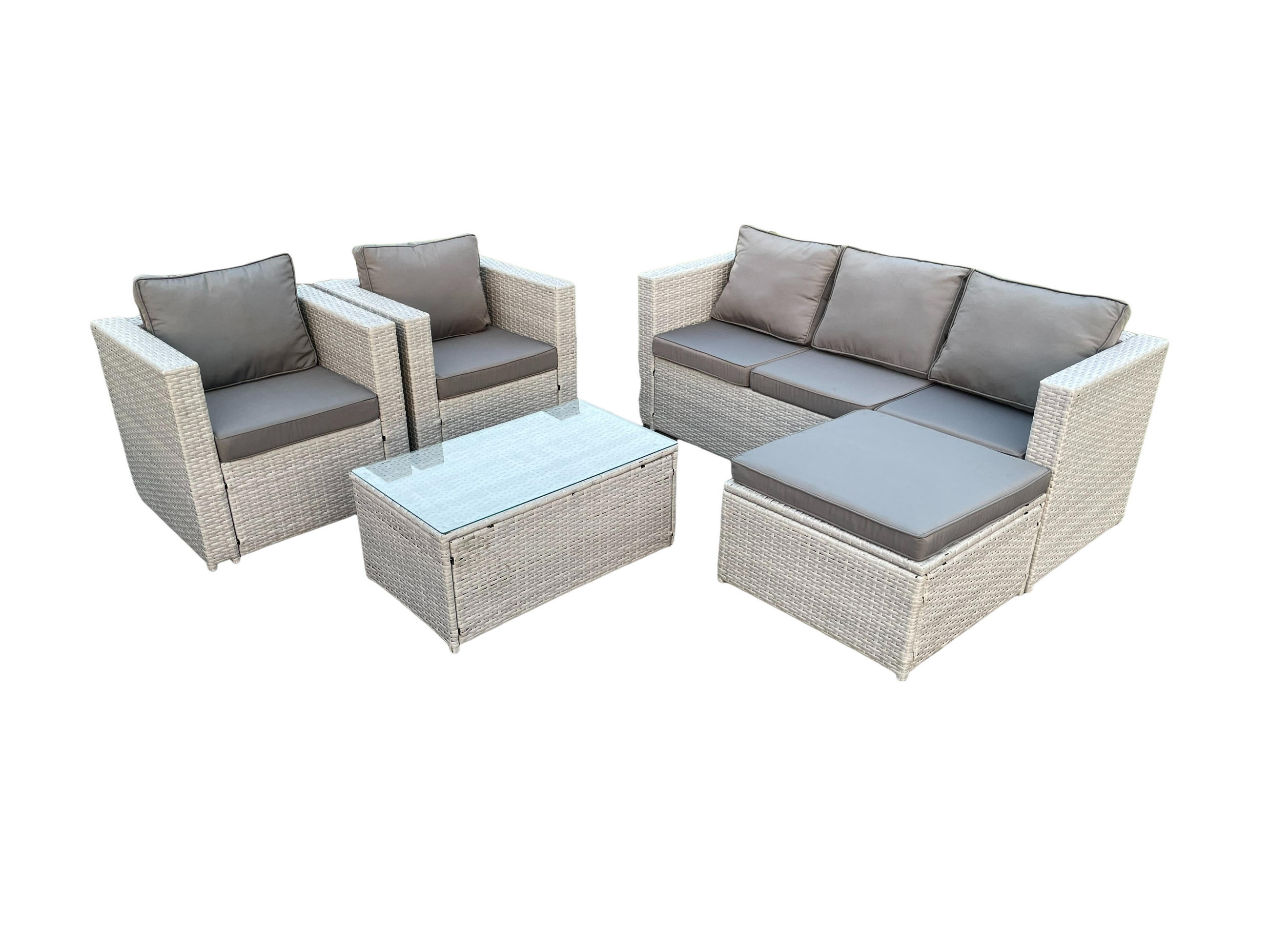 GARTENMÖBEL SET Polyrattan Helles Grau 5-Sitzer - Hellgrau, Metall - Fimous
