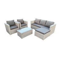 GARTENMÖBEL SET Polyrattan Helles Grau 5-Sitzer - Hellgrau, Metall - Fimous