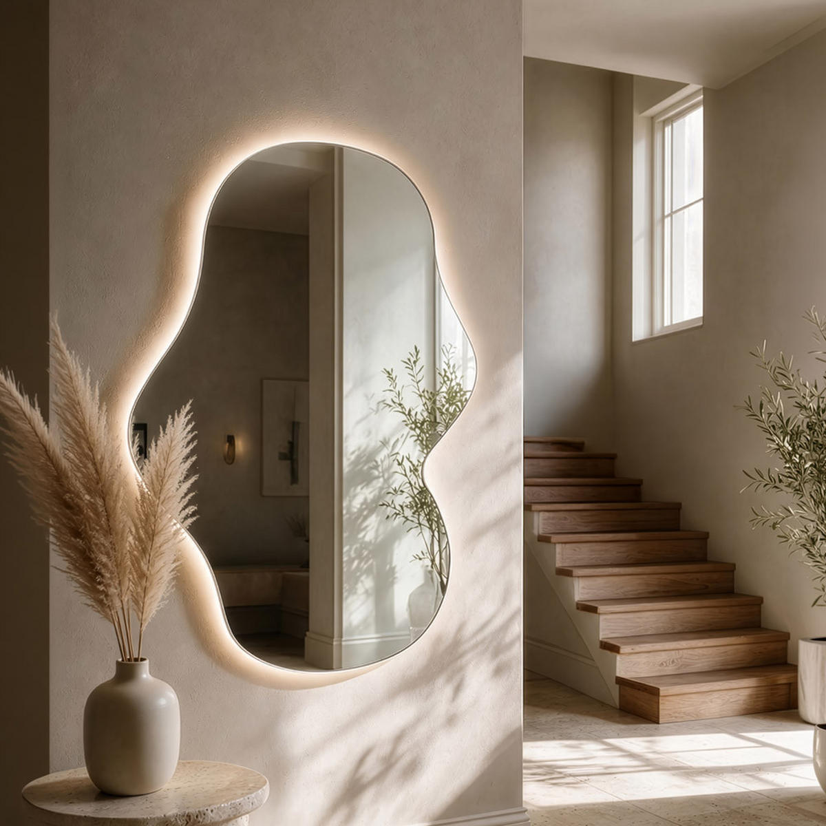 LED-SPIEGEL LACE asymmetrisch - 80 x 100 cm - Silberfarben, Glas (80/100/3.6cm) - Home Deluxe