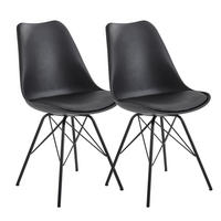 2ER Set Stühle aus Kunststoff Schwarz mit Kunstlederpolsterung und Metallbeinen - Schwarz, Kunststoff/Textil (48/86/58cm) - KADIMA DESIGN