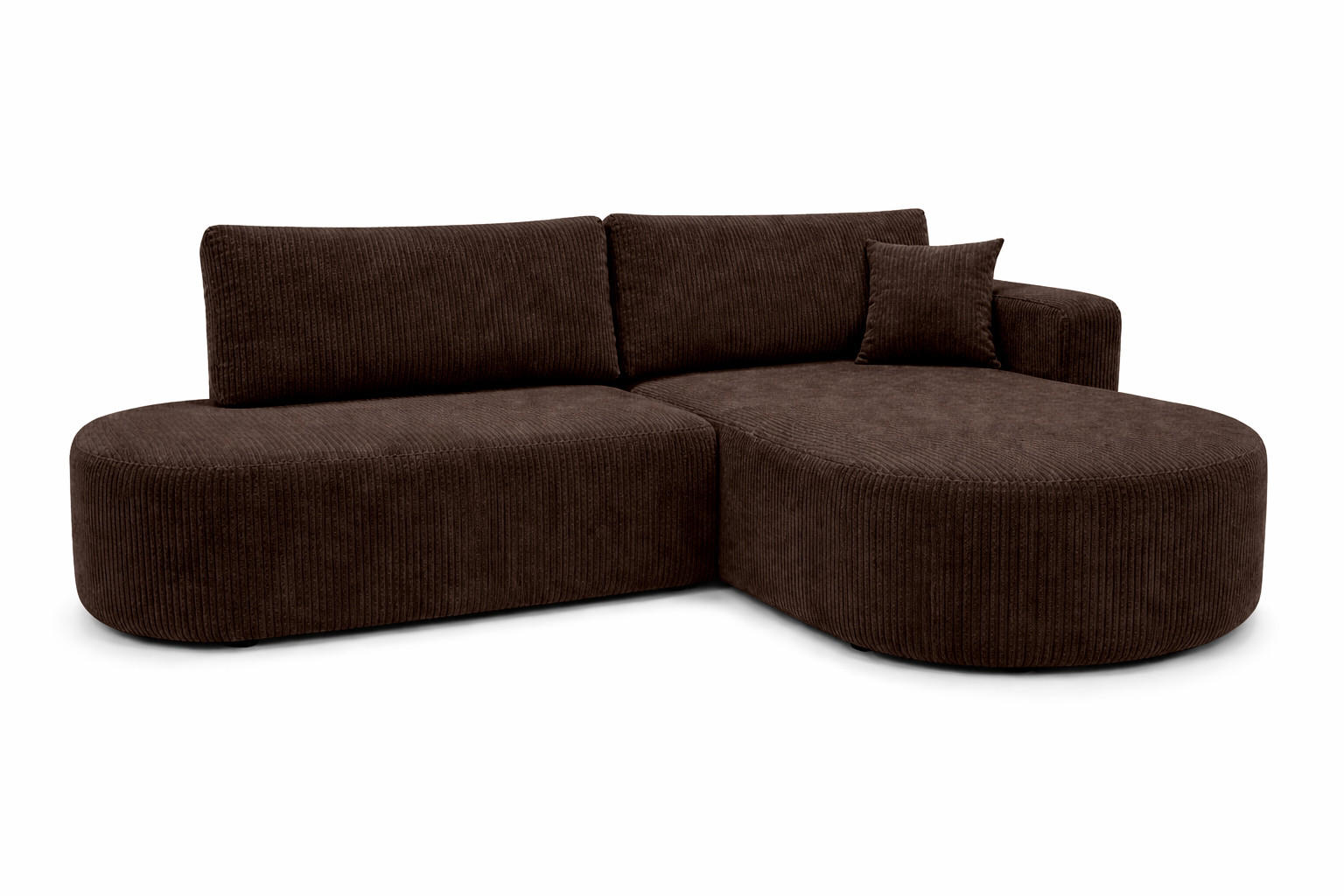 ECKSOFA Mit Schlaffunktion Und Bettkasten, Cordstoff Poso, Braun, Rechts, ROUND ONE OPEN XL - Braun, Holz (262/175cm) - Kaiser Möbel
