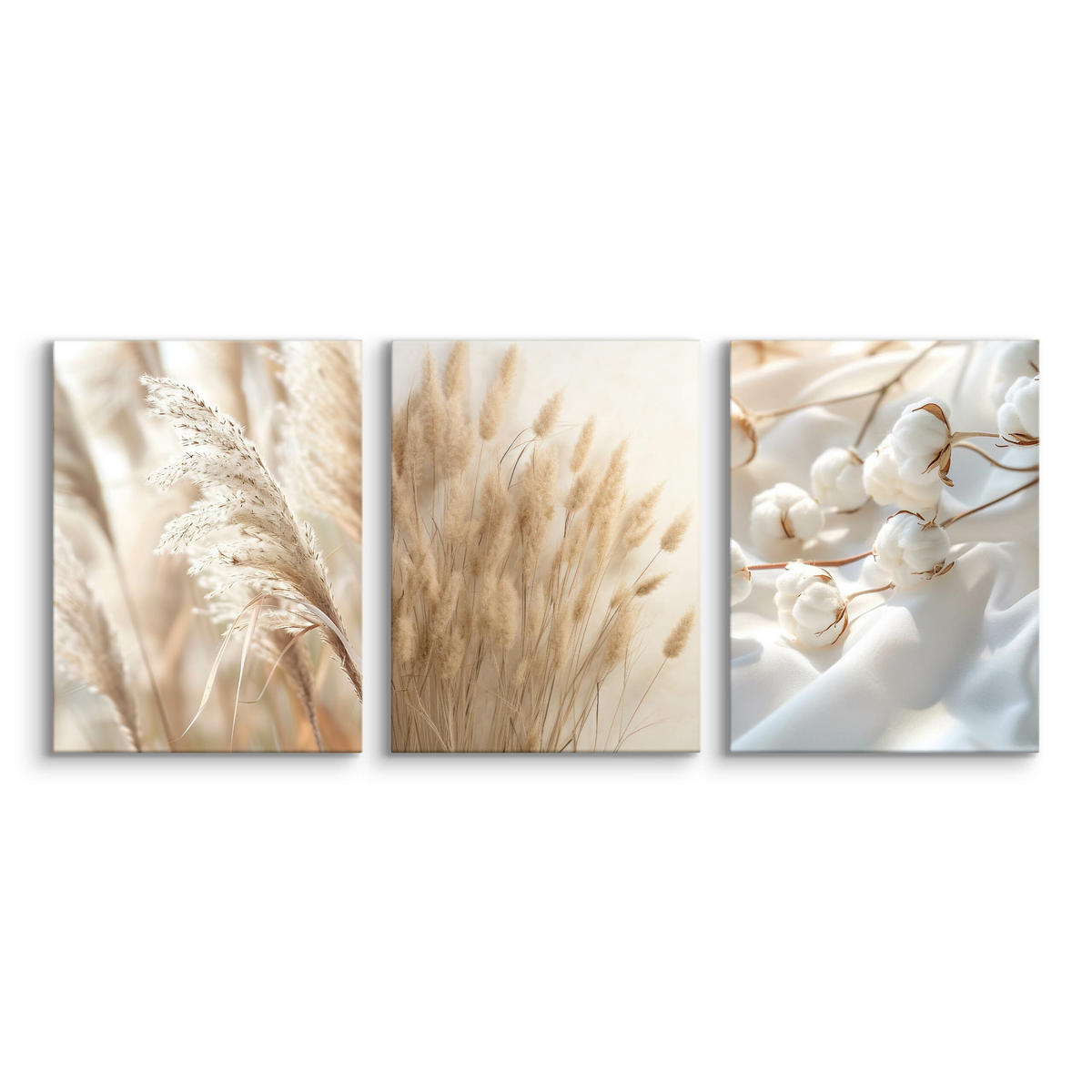 LEINWANDBILDER 3-es Set Pflanzen Natur - Beige/Weiß, Textil (90/40cm) - Muralo