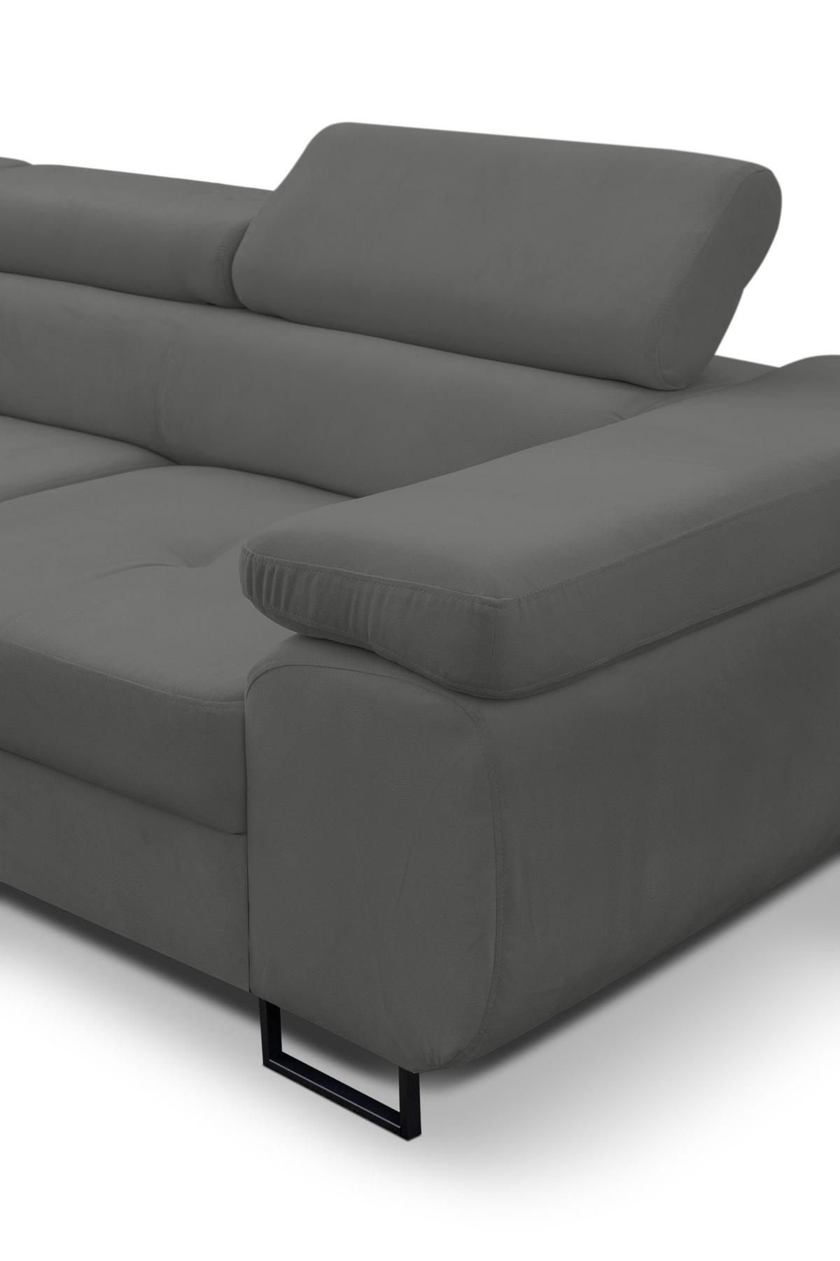 ECKSOFA Jerry in L-Form mit Schlaffunktion und Bettkasten, Farbe: Grau, Veloursstoff, Ottomane Links - Grau, Textil (202/275cm) - VENASI MÖBEL