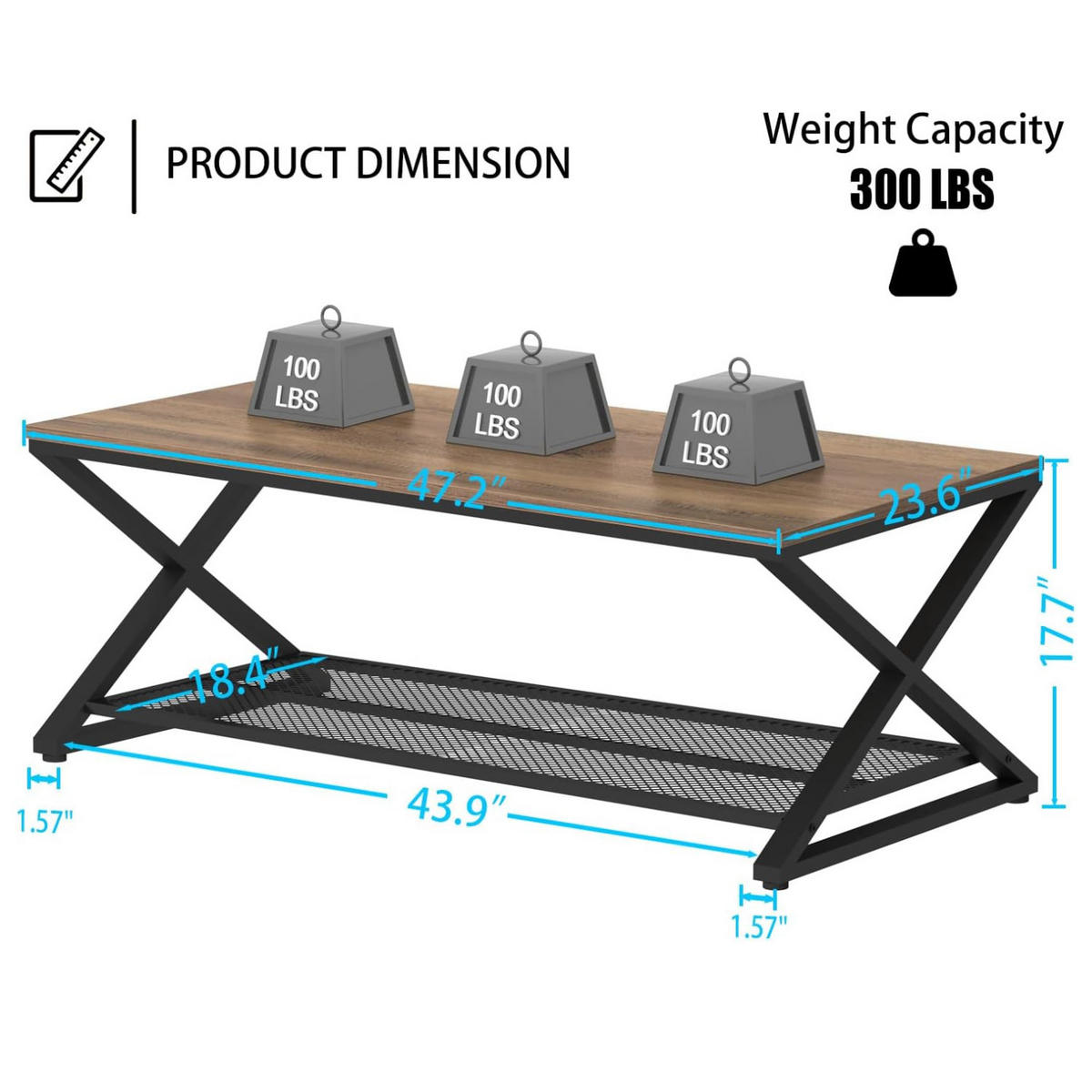 COUCHTISCH Holz Metall Industrial mit Ablage 120 x 60 x 45 cm - Walnussfarben, Holzwerkstoff/Metall (60/120/45cm) - Quality Elegance