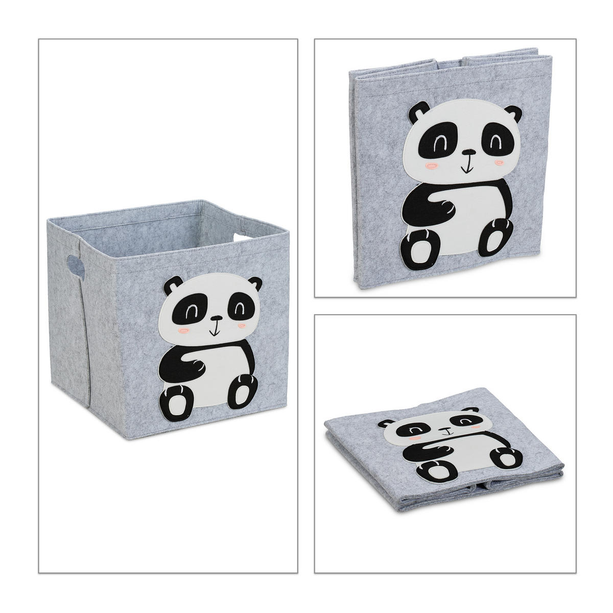 KOŠ Šedá plsť Panda skládací - různobarevná, textil (34/32cm) - Relaxdays